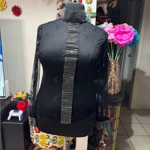 Elegant Black Rhinestone Embellished Women's Top